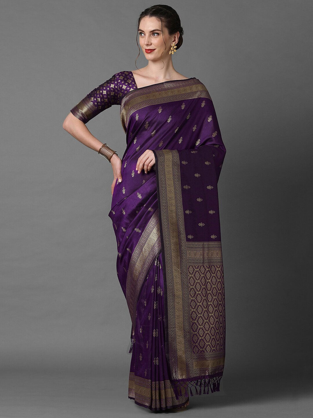 Mitera Ethnic Motifs Zari Silk Blend Banarasi Saree | Swadesiicart
