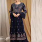 Kalini Women Navy Blue Floral Embroidered Thread Work Kurta with Sharara | Swadesiicart