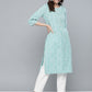 HERE&NOW Women Green & White Bandhani Print Straight Kurta - Swadesiicart