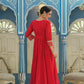 Juniper Women's Red Cotton Cambric Festive Wear Solid Gotta Work Dress | Swadesiicart