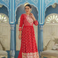 Juniper Women's Red Cotton Cambric Festive Wear Solid Gotta Work Dress | Swadesiicart
