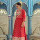 Juniper Women's Red Cotton Cambric Festive Wear Solid Gotta Work Dress | Swadesiicart
