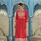 Juniper Women's Red Cotton Cambric Festive Wear Solid Gotta Work Dress | Swadesiicart
