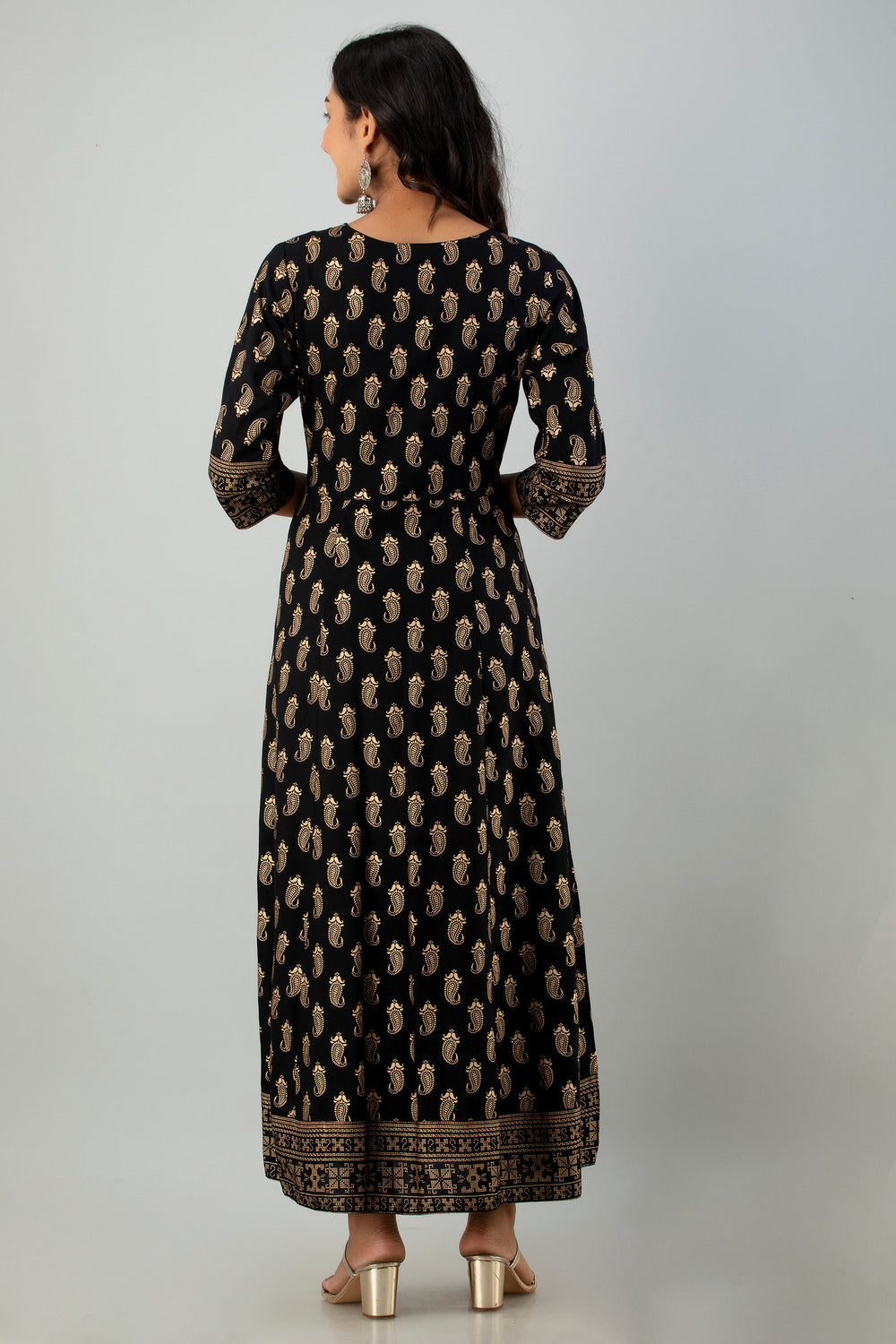 Juniper Women's Black Rayon Printed Flared Dress | Swadesiicart