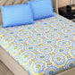 DREAM WEAVERZ Blue & Yellow Cotton Ethnic Motifs 300 TC Double Bedsheet with 2 Pillow Covers - Swadesiicart