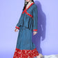 InWeave Women's Teal Red Brocade Mughal Shaan Kurta Palazzo Set - Swadesiicart