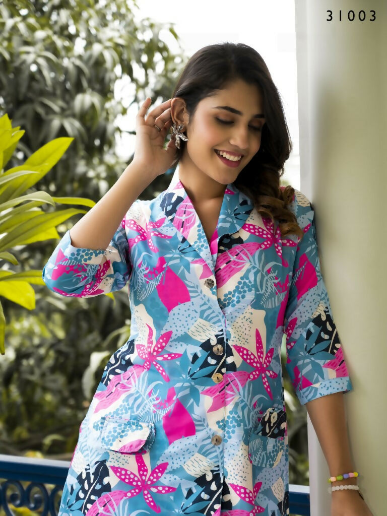 Casual Fashionable Multi Muslin Cotton co-ord set - Manya - Swadesiicart