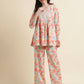 Beige & Pink Poly Crepe Digital Printed Top with Matching Bottom - Preeti
