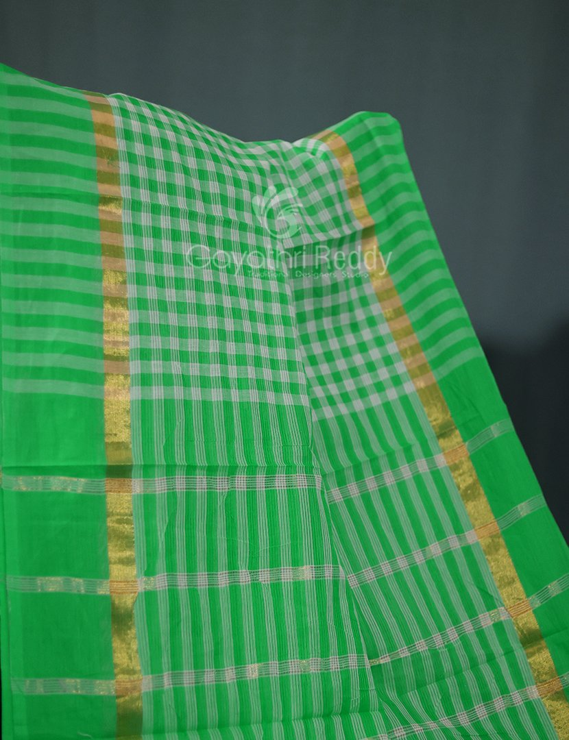 Light Green Colour With Checks Pure Mangalgiri Cotton Saree By Gayathri Reddy Designer Studio | Swadesiicart