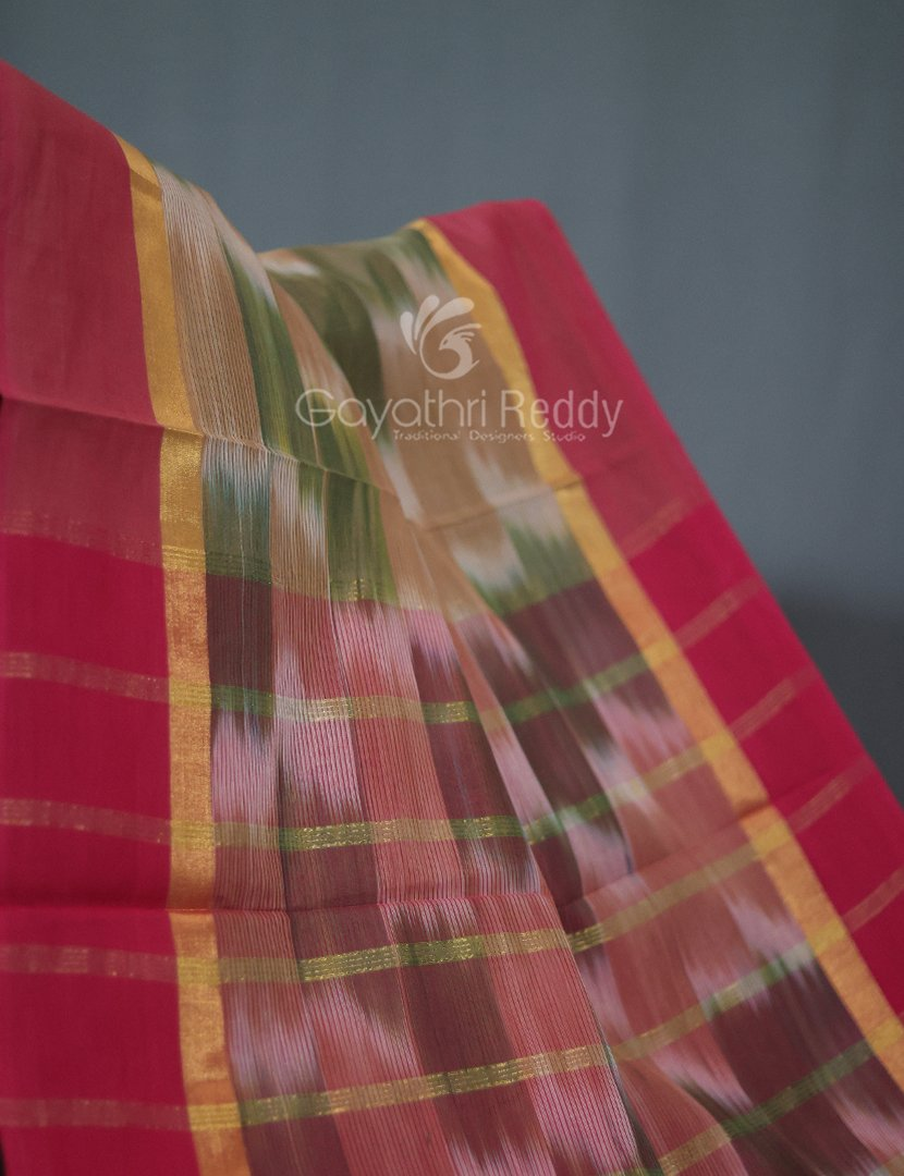 Dual Shades of Mustard And Pink Mangalagiri Ikkat Cotton Saree By Gayathri Reddy Designer Studio | Swadesiicart