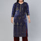 Biba Women Blue Ethnic Motifs Printed Rayon Kurta - Swadesiicart