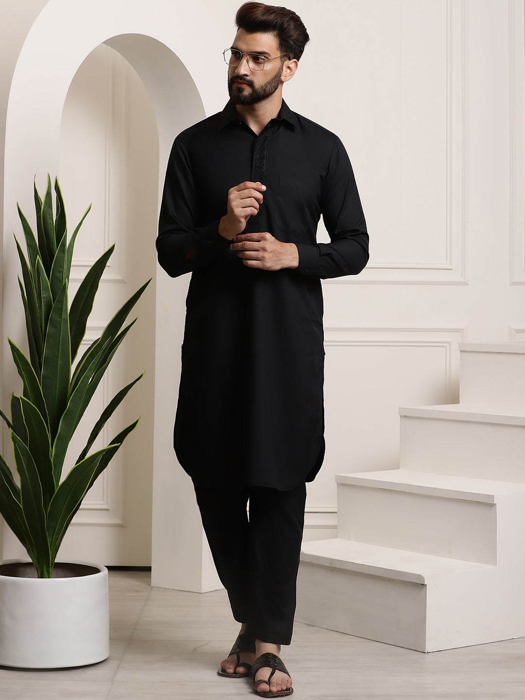 Sojanya Cotton Linen Kurta With Pyjamas | Swadesiicart