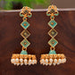 Shoshaa Gold-Toned & Green Contemporary Jhumkas Earrings | Swadesiicart