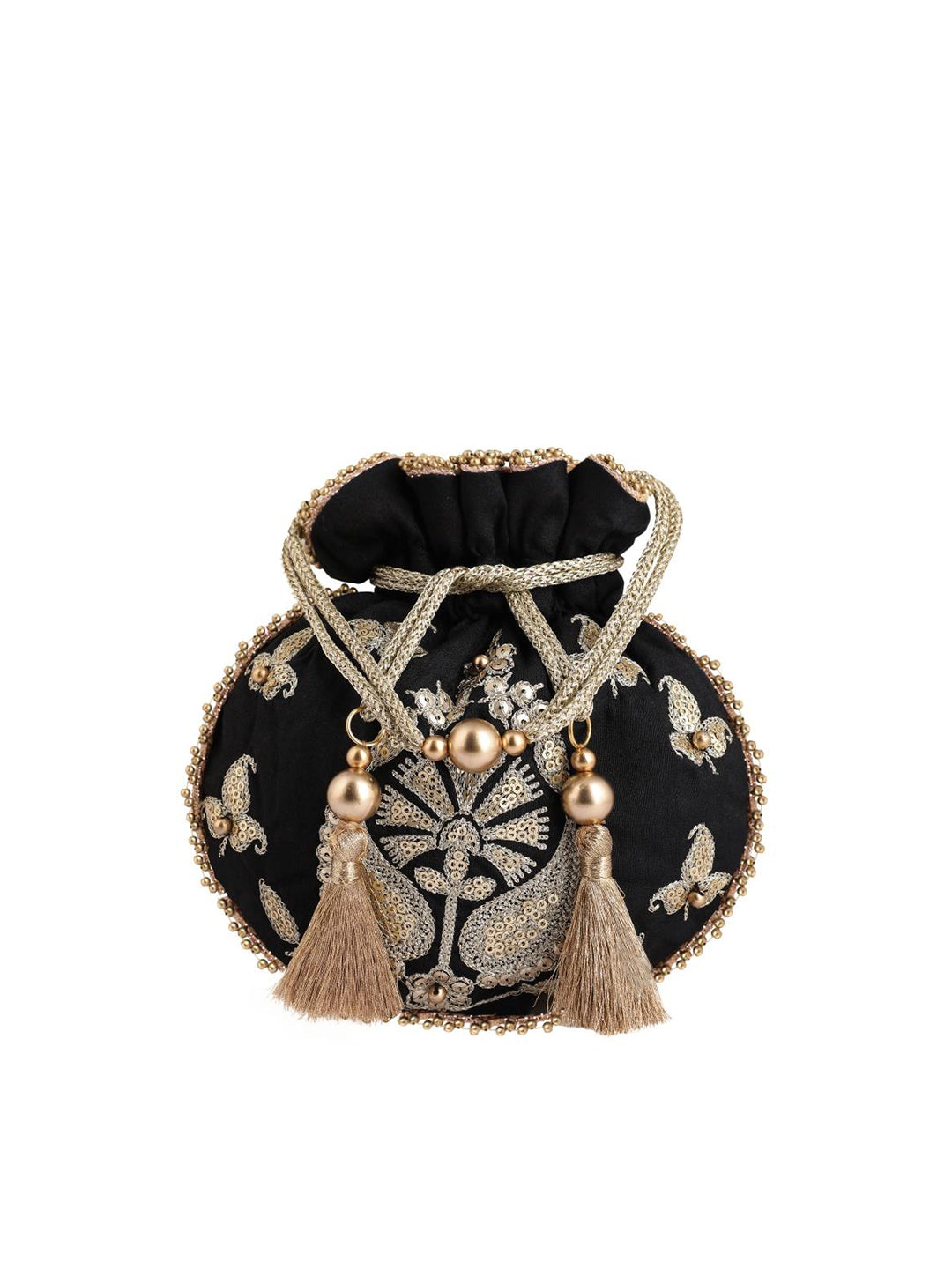Masq Black & Gold-Toned Embroidered Potli Clutch - Swadesiicart