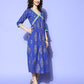 Ahalyaa Blue Floral Print Midi Empire Ethnic Dress | Swadesiicart