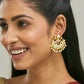 Nuyug 22K Gold-Plated Kundan Stone Studded & Pearl Beaded Moon Chandbalis | Swadesiicart
