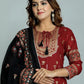 Indian Clothing Women's Red Embroidered Panelled Kurti with Trousers & With Dupatta - NOZ2TOZ