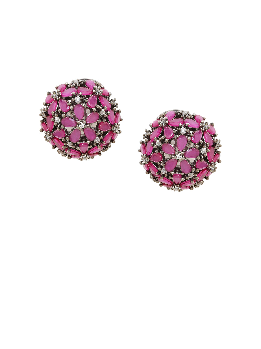 Shoshaa Maroon & Gunmetal-Toned Circular Studs - Swadesiicart