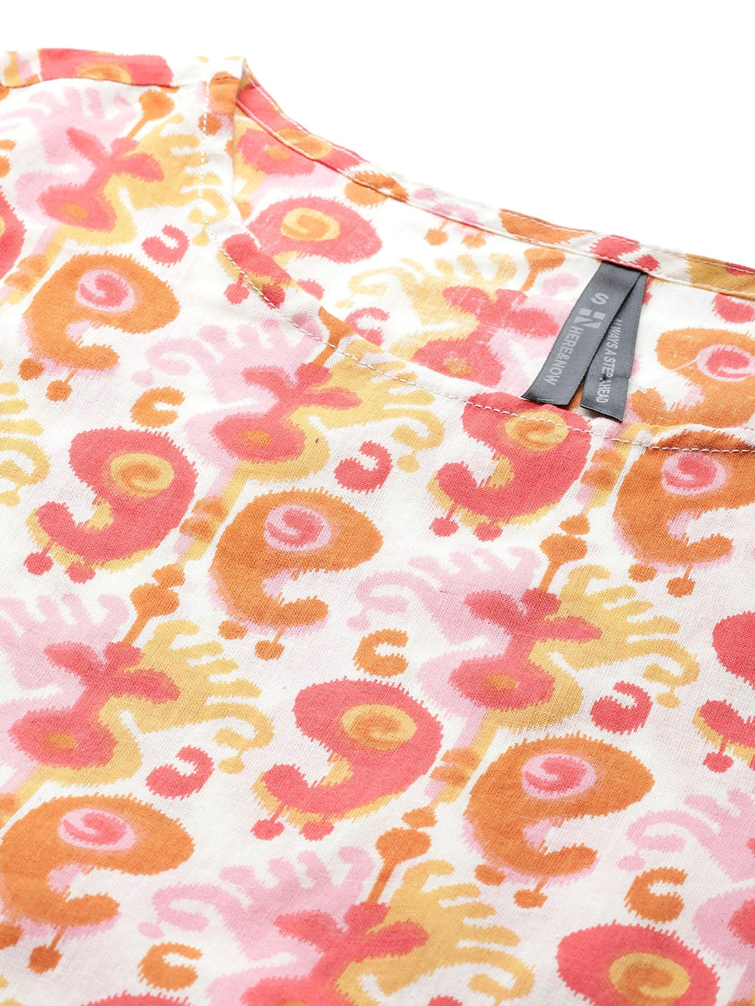 HERE&NOW Women Orange & White Ethnic Motifs Printed Kurta - Swadesiicart