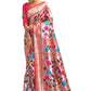 Vishnu Weaves Women's Pink Paithani Silk Minakari Zari Woven Saree with Unstitched Blouse - Swadesiicart