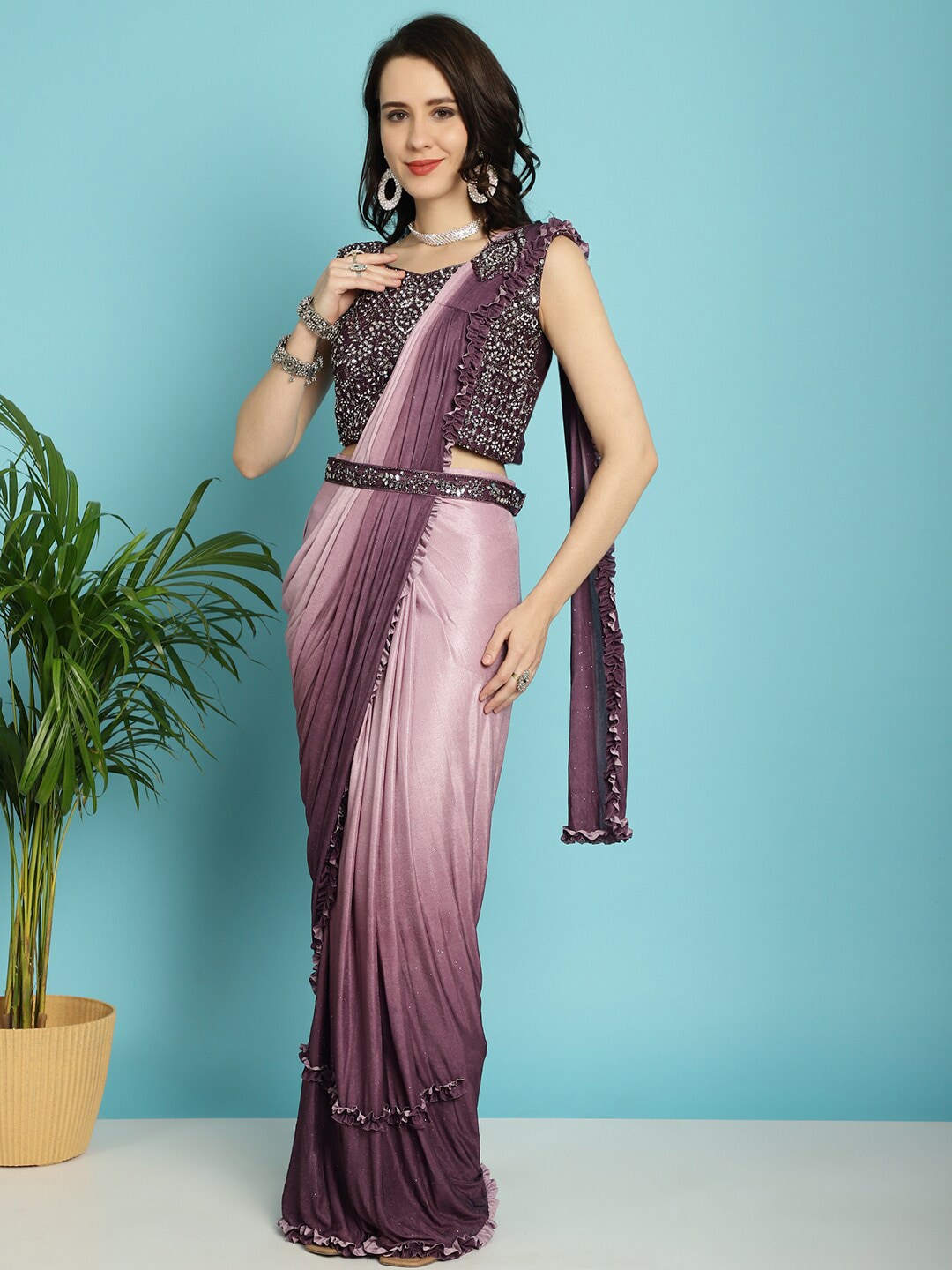 Mitera Maroon Ombre Dyed Ready to Wear Saree | Swadesiicart