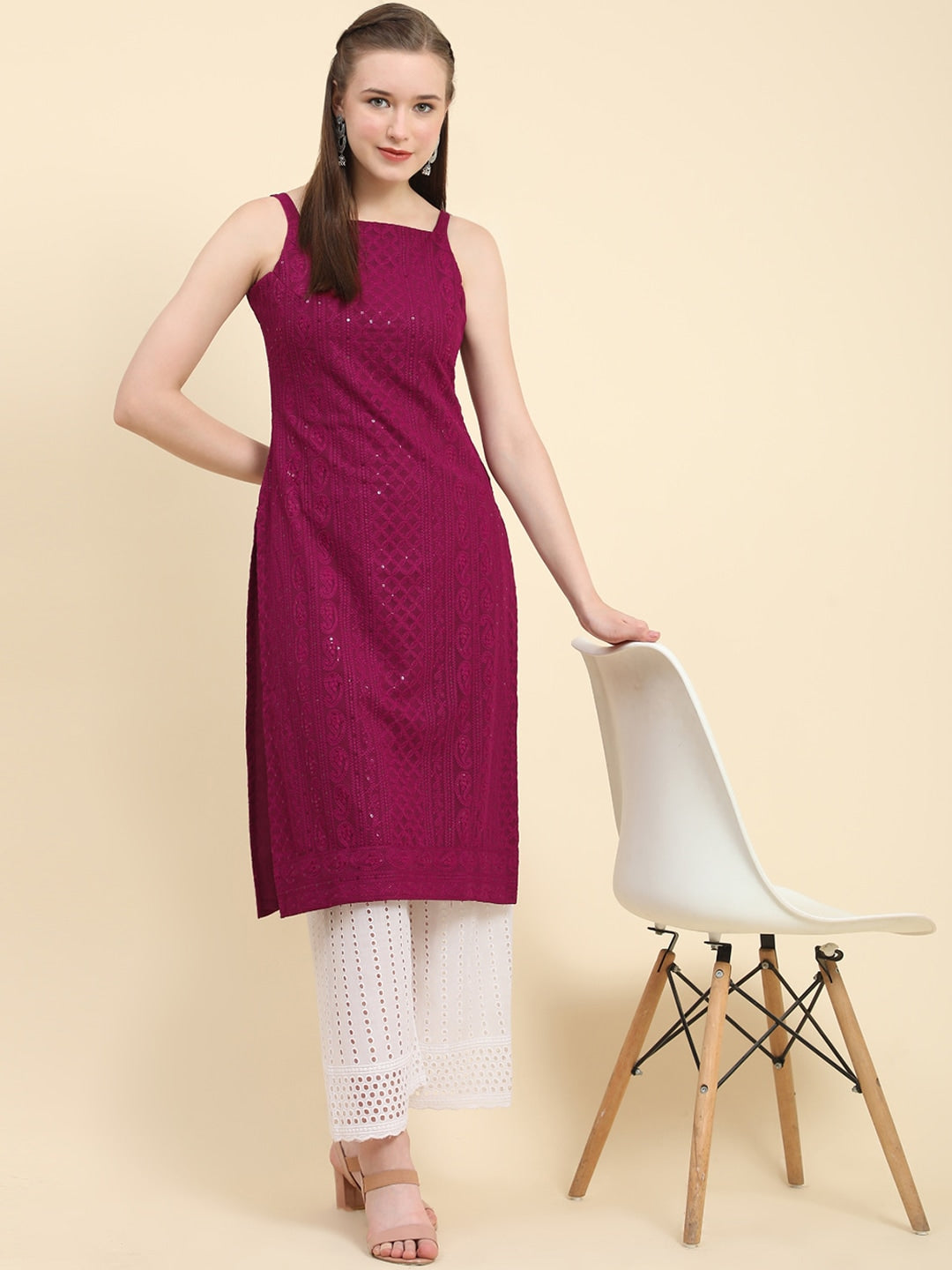 Kalini Ethnic Motifs Embroidered Chikankari Georgette Kurta | Swadesiicart