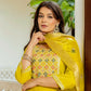 The52 Yellow Women's Beautiful Embroidered Viscose Shimmer Fabric with Straight Kurta, Pant and Dupatta Set - Swadesiicart