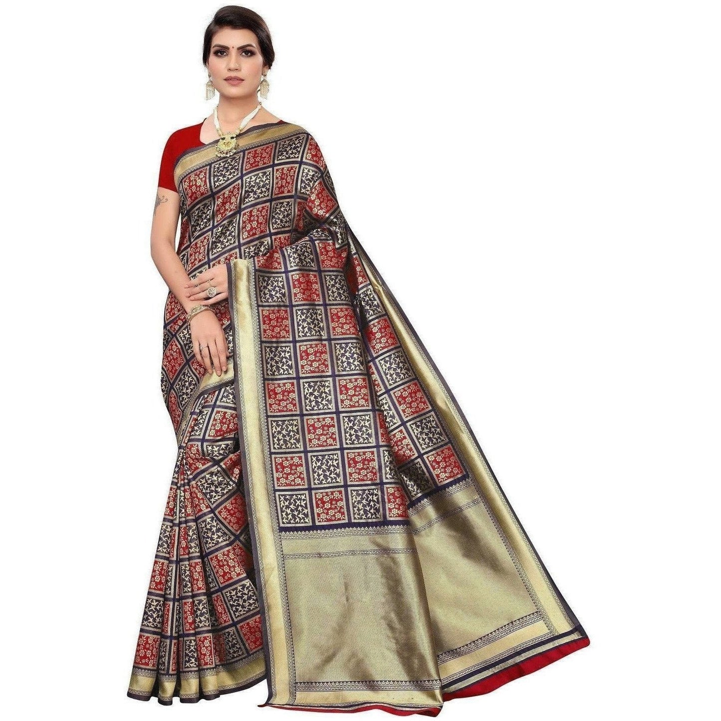 Vamika Banarasi Jaquard Blue Weaving Saree (Banarasi 21) | Swadesiicart