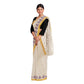 Exclusive Collection 100% Pure Cotton Off White Violet Saree With Printed Work - Swadesiicart