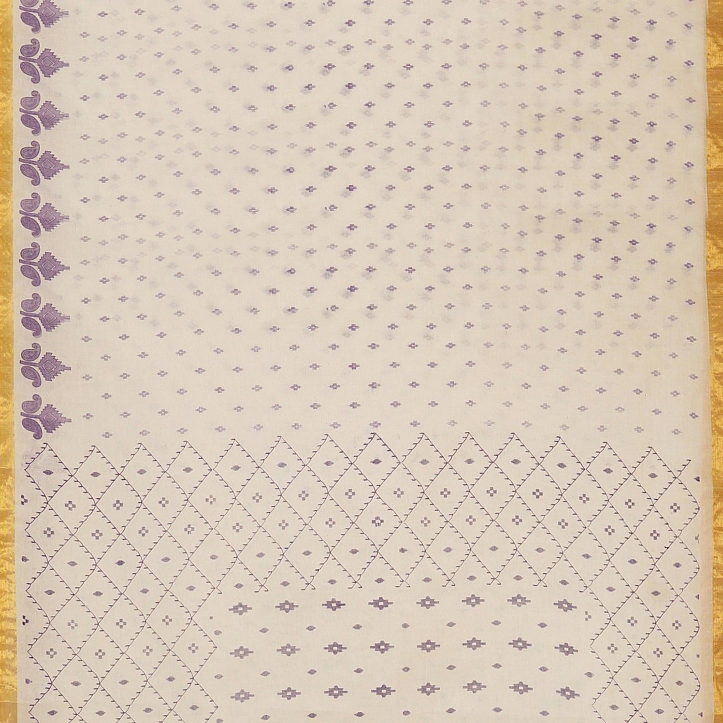 Exclusive Collection 100% Pure Cotton Off White Violet Saree With Printed Work - Swadesiicart
