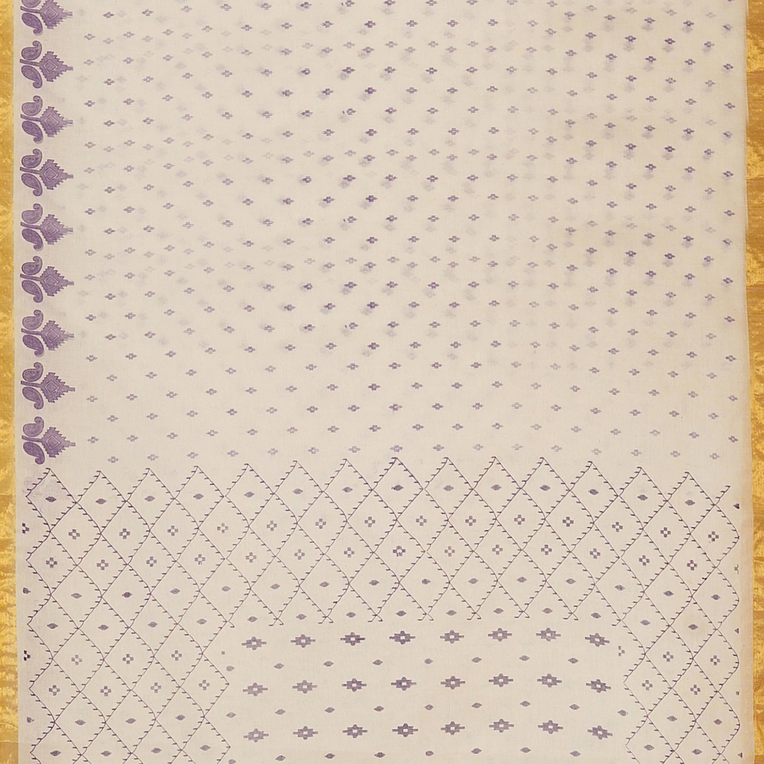 Exclusive Collection 100% Pure Cotton Off White Violet Saree With Printed Work - Swadesiicart