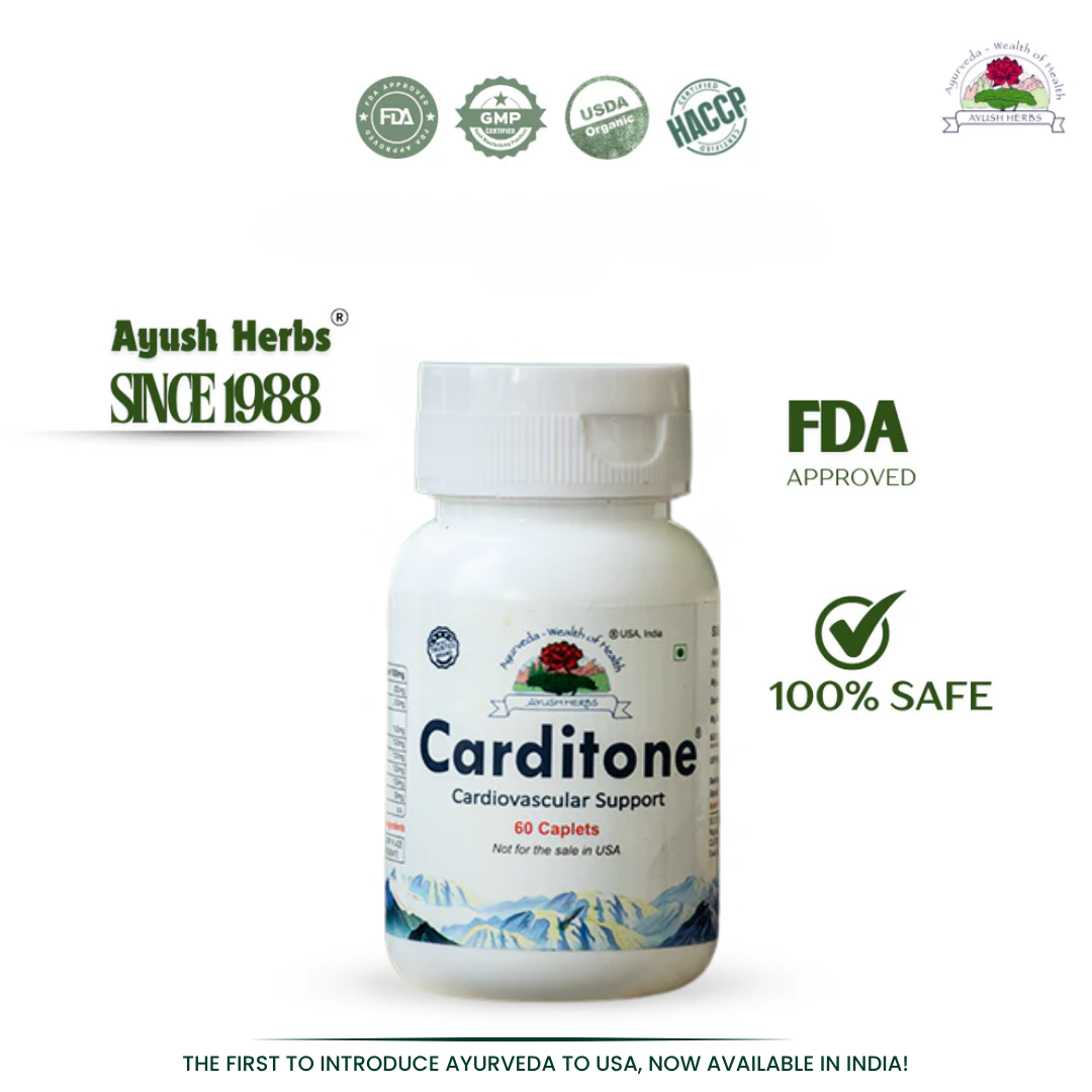 Ayush Herbs Carditone — Natural Heart Health Supplement, 60 Caplets, 1000 mg