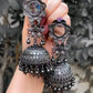 Tehzeeb Creations Women's Black Colour Oxidised Earrings With Mirror And Jhumki Style | Swadesiicart