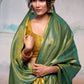Anaita Green Handloom Tissue Silk Self Woven Plain Saree