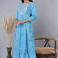 Juniper Women's Skyblue Printed Embroidered Mirror Work Sequin Cotton Flared Dress | Swadesiicart