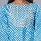 Juniper Women's Skyblue Printed Embroidered Mirror Work Sequin Cotton Flared Dress | Swadesiicart