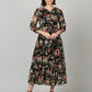 Souchii Black & Pink Floral Chiffon Midi Dress - SOUCHII
