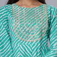 Juniper Women's Green Printed Embroidered Mirror Work Sequin Cotton Flared Dress | Swadesiicart