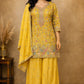 Anaita Yellow Chinon Stitched Plazzo Suit With Embroidery Work