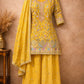 Anaita Yellow Chinon Stitched Plazzo Suit With Embroidery Work
