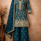 Anaita Teal Chinon Stitched Plazzo Suit With Embroidery Work