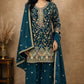Anaita Teal Chinon Stitched Plazzo Suit With Embroidery Work