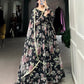 Lorenvalley Black Marbel Fabric Floral Print With Lace Touch Up Gown with Dupatta | Swadesiicart