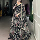 Lorenvalley Black Marbel Fabric Floral Print With Lace Touch Up Gown with Dupatta | Swadesiicart