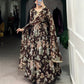 Lorenvalley Brown Marbel Fabric Floral Print With Lace Touch Up Gown with Dupatta | Swadesiicart