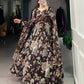 Lorenvalley Brown Marbel Fabric Floral Print With Lace Touch Up Gown with Dupatta | Swadesiicart