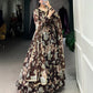 Lorenvalley Brown Marbel Fabric Floral Print With Lace Touch Up Gown with Dupatta | Swadesiicart