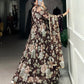 Lorenvalley Brown Marbel Fabric Floral Print With Lace Touch Up Gown with Dupatta | Swadesiicart