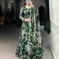 Lorenvalley Green Marbel Fabric Floral Print With Lace Touch Up Gown with Dupatta | Swadesiicart