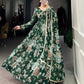 Lorenvalley Green Marbel Fabric Floral Print With Lace Touch Up Gown with Dupatta | Swadesiicart